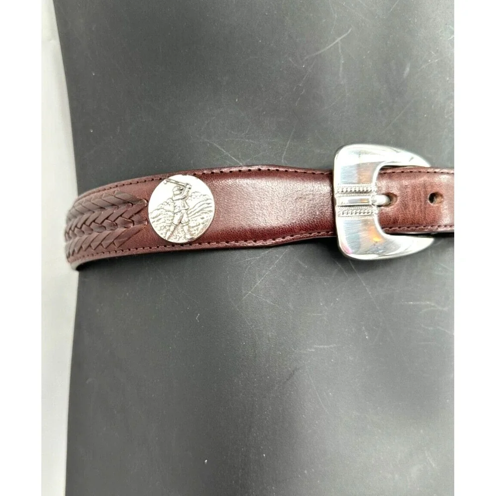 Brighton Onyx Men's 1998 Golf Motif Brown Leather Woven Inlay Belt Size 38